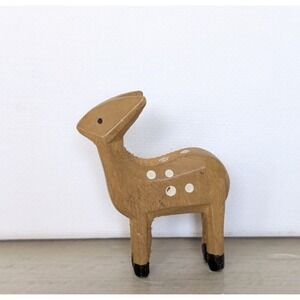 Vintage Erzgebirge Hand Carved Miniature Deer Fawn Wood Figurine w/ Spots 2"